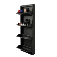 Modern Design Ultra Thin  Wall Mounted Black 4 Drawer Steel Shoe Rack Shoe Finishing Cabinet