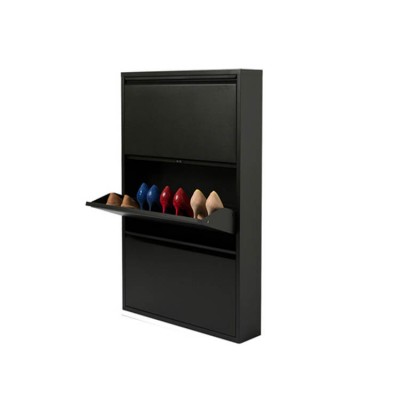 New Product Design Vertical Black Steel 3 Drawer Shoes Organizers Wall Shoe Rack